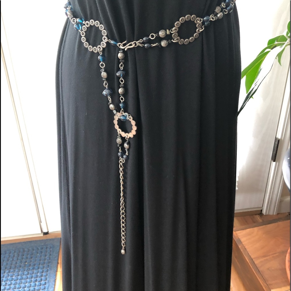 Chain belt silver and blue beads